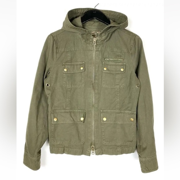 J.CREW HODDED WASHED & AGED UTILITY JACKET Coat - Sz 10 GREEN - Picture 1 of 5